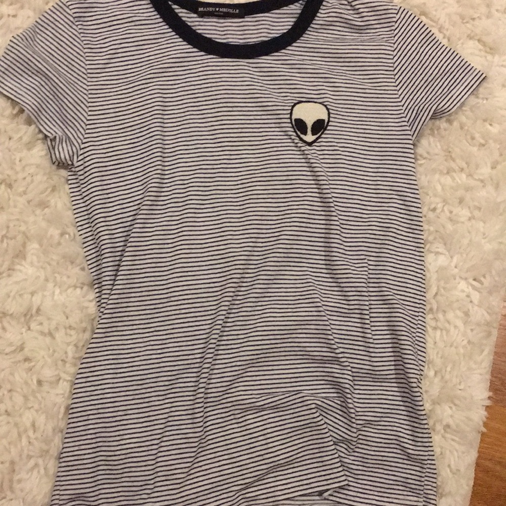 Brandy Melville Striped embroidered alien tee
